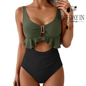 Aleumdr Tie Back Cutout One Piece Swimsuit Size S